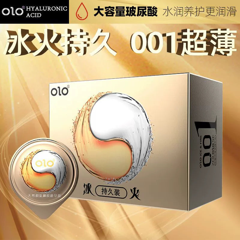 OLO Hyaluronic Acid 001 Ice and Fire Long-lasting Condoms 10 Pack Long-lasting Ice and Fire Condoms for Adults