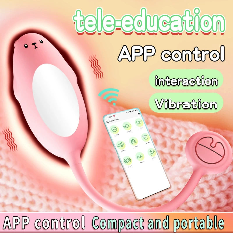 APP Cute Bear Alat Kawalan Jauh Vibrator Vibrating Massager untuk Pasangan Mengawal dan Menggoda di Tempat Berbeza/Permainan Seks Dewasa 