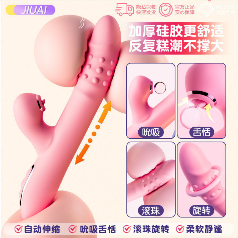 JIUAI Exclusive Retractable Vibrator for Sucking, AV Massage/Inserting and Rotating Beads/Adult Sex Toys/Female Masturbation Device