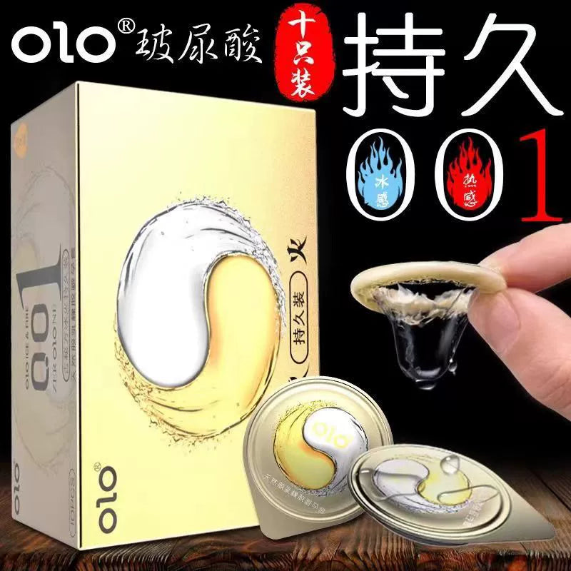 OLO Hyaluronic Acid 001 Ice and Fire Long-lasting Condoms 10 Pack Long-lasting Ice and Fire Condoms for Adults